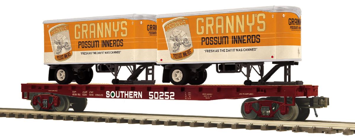 O SOU Flat Car w/Pup Trailers