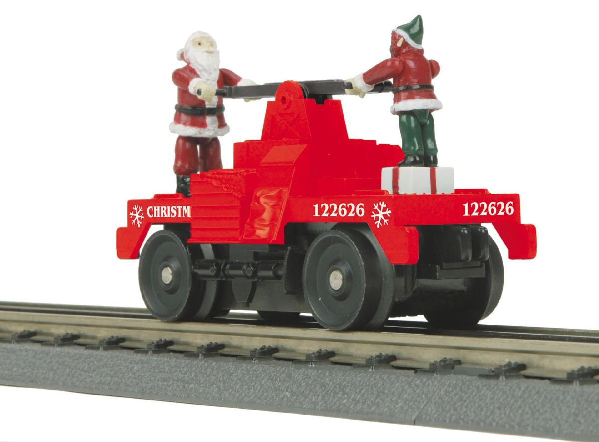 O Christmas Operating Hand Car w/Santa and Elf Red