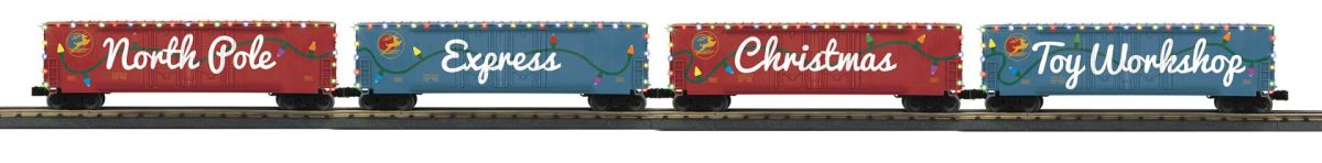 O North Pole 50' Double Door Boxcar 4pk w/LED's