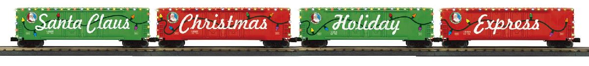 O Christmas 4-Car 50 Double Door Box Car Set w/LED lights