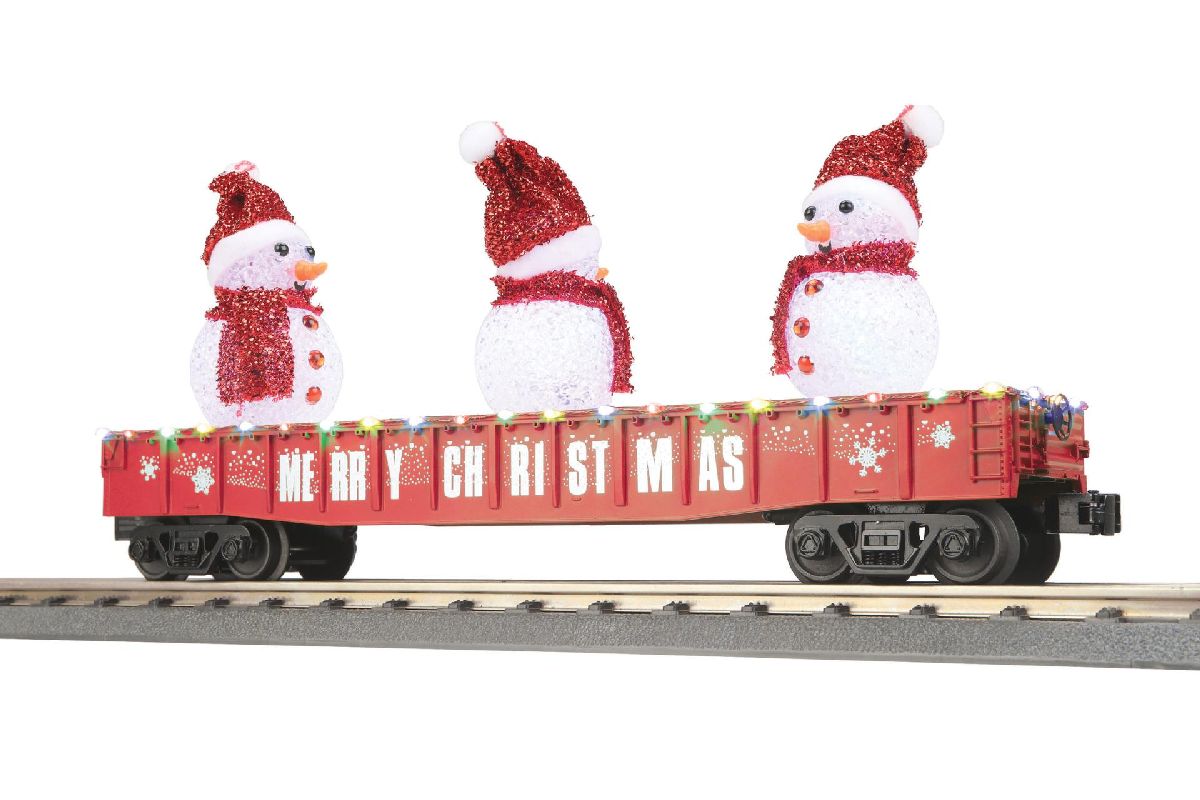 O Christmas Gondola Car w/LED  Lighted Snowmen  Red