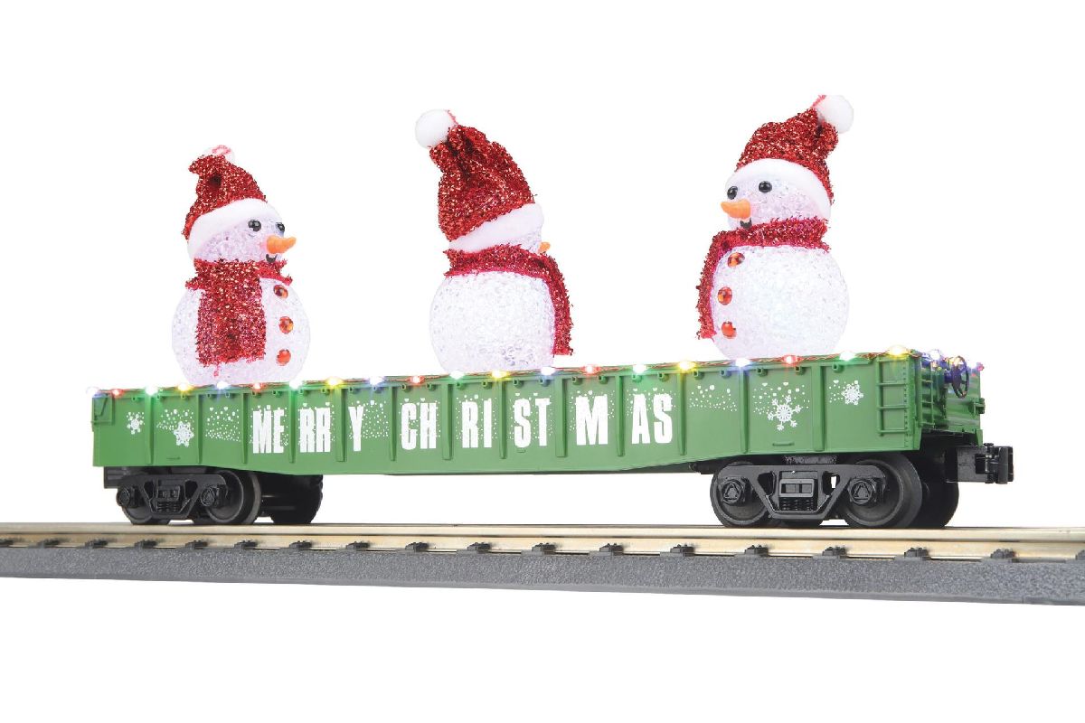 O Christmas Gondola Car w/LED Lighted Snowmen  Green