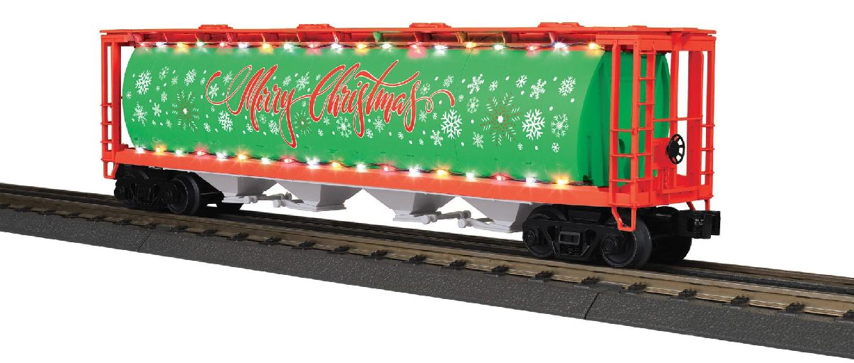 O Christmas 4-Bay Cylindrical Hopper Car w/LED lights