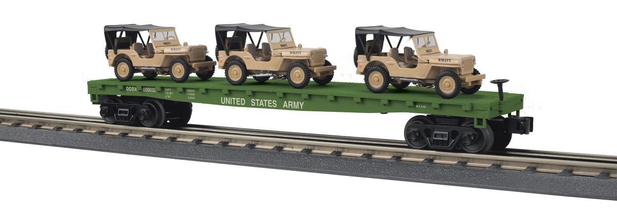 O US Army Flatcar w/(3) Willys Jeeps/Desert