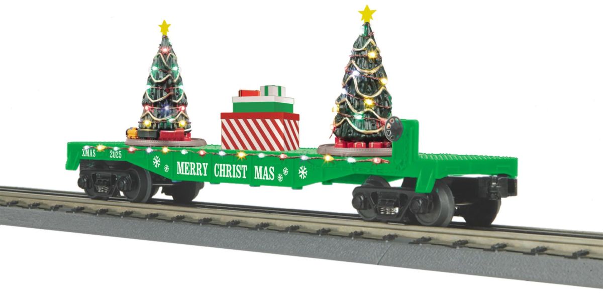 O Christmas Flatcat w/Lighted Christmas Trees/green