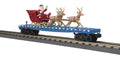 O North Pole Flatcar w/Lights Santa Sleigh & Reindeer/blue