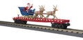 O North Pole Flatcar w/Lights Santa Sleigh & Reindeer/maroon