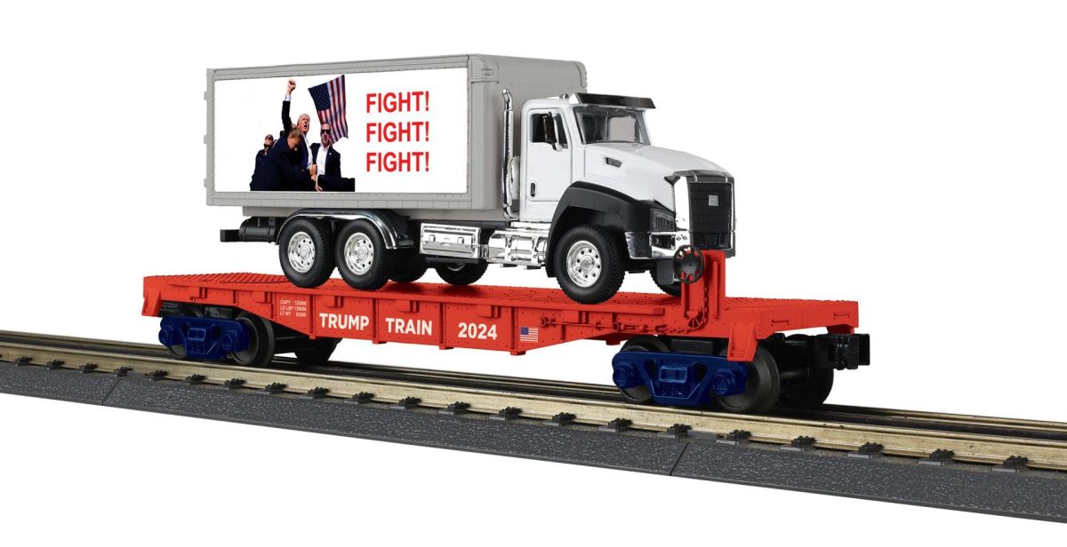 O Trump Flatcar w/Box Truck w/Sound