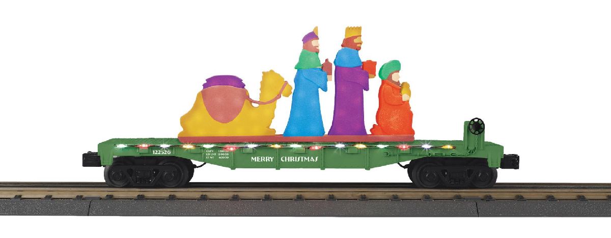 O Christmas Flat Car w/Lighted Wise Men Scene