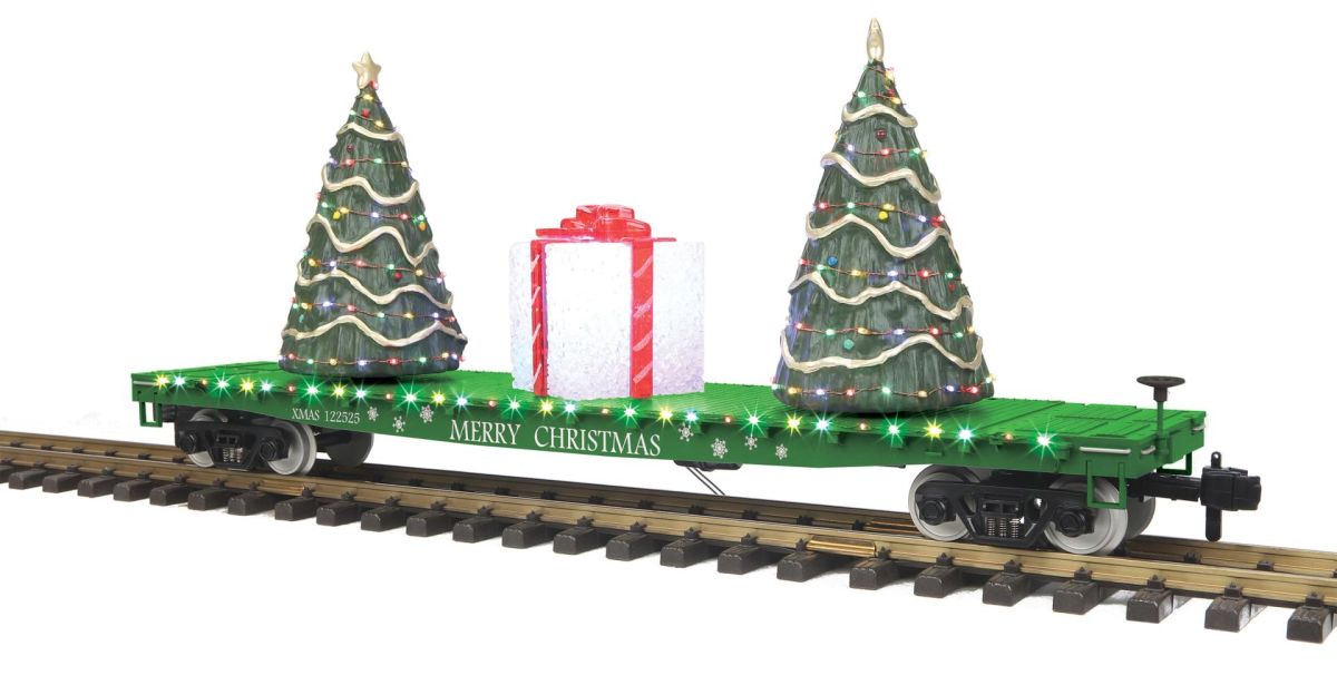 G Christmas Flatcar w/Trees & LED's  green
