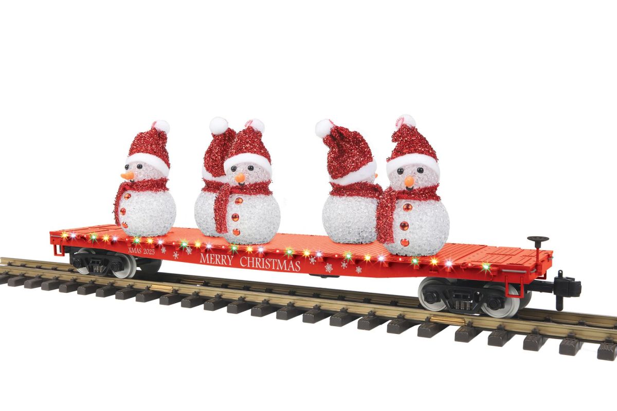 G Christmas Flatcar w/Snowmen & LED's  red