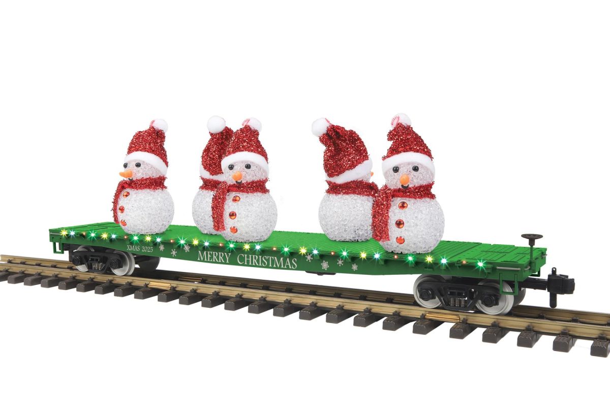 G Christmas Flatcar w/Snowmen & LED's  green