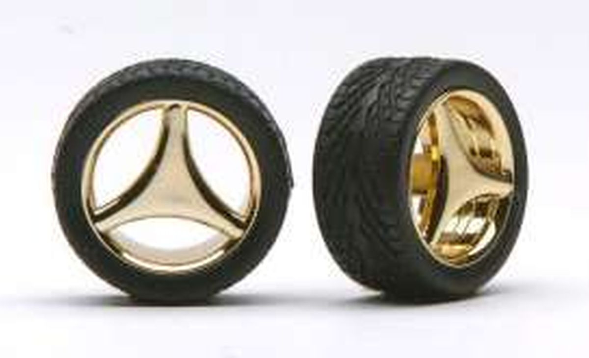 THREE SPOKE  RIMS W/TIRES GOLD