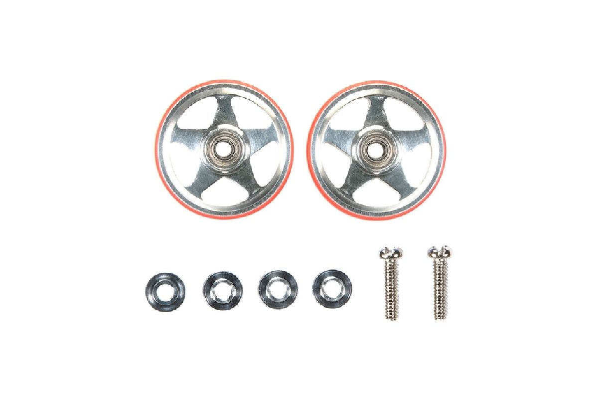 JR 19mm Alum 5 Spoke Rollers w/Plastic Rings Red