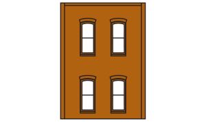 HO DPM 2-Story Wall 4 Rectangular Windows