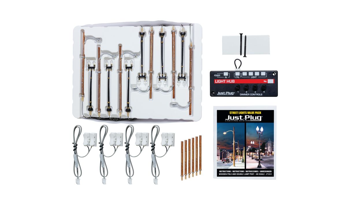 HO Scale Value Pack - Double Lamp & Wooden Pole