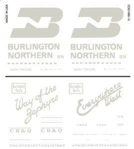 BN and CB&Q Boxcars Dry Transfer
